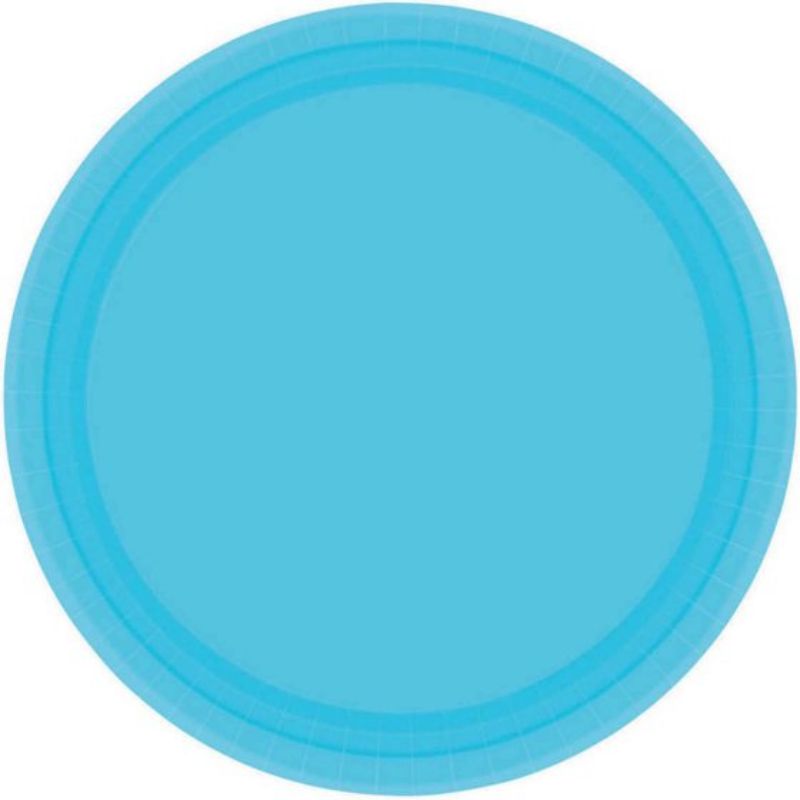 Vibrant Caribbean Blue paper plates, 17cm round, eco-friendly, pack of 20, perfect for parties and easy cleanup.