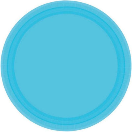 Vibrant Caribbean Blue paper plates, 17cm round, eco-friendly, pack of 20, perfect for parties and easy cleanup.