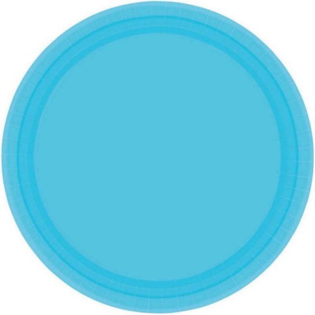 Vibrant Caribbean Blue paper plates, 17cm round, eco-friendly, pack of 20, perfect for parties and easy cleanup.