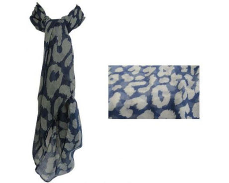 Elegant navy scarf with grey puffs, 100% polyester, 99 cm x 100 cm, perfect for versatile styling and all-season wear.