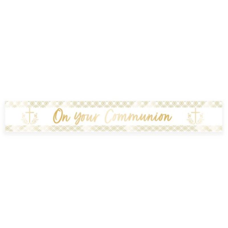 Botanical Celebration Foil Banner measuring 2.7m, adorned with vibrant illustrations for elegant Communion decor.