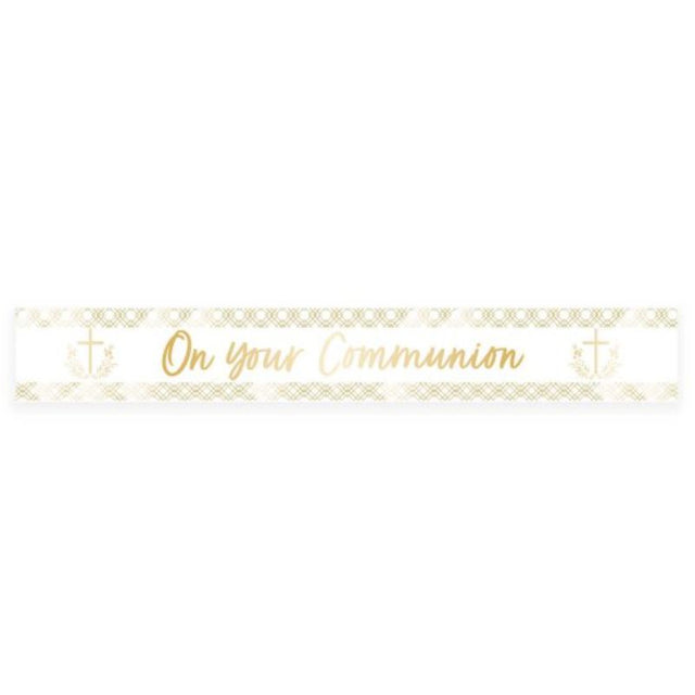 Botanical Celebration Foil Banner measuring 2.7m, adorned with vibrant illustrations for elegant Communion decor.