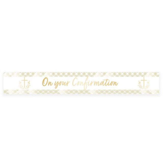 Botanical Celebration foil banner, 2.7m long, featuring elegant botanical designs for stylish confirmation decor.