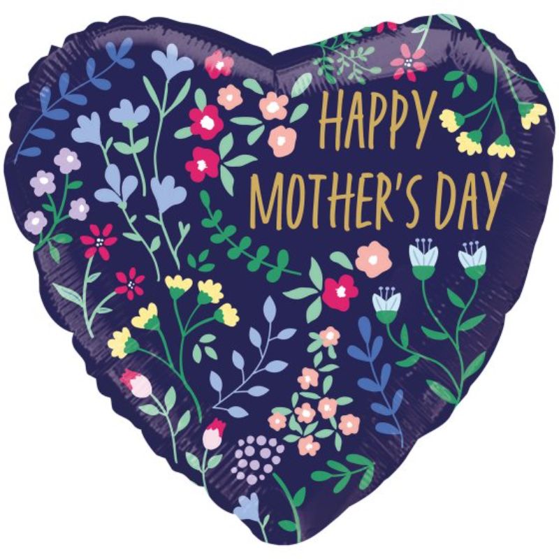 45cm Happy Mother's Day floral balloon, vibrant design, self-sealing foil, perfect for celebrations and expressing love.