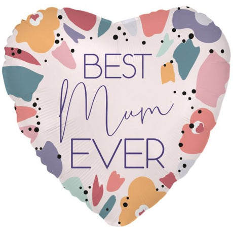 45cm foil balloon with "Best Mum Ever" design, perfect for Mother's Day and birthdays, self-sealing for long-lasting inflation.