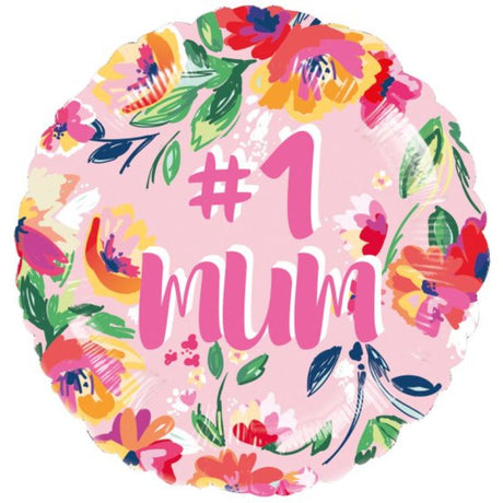 Vibrant 45cm foil balloon for Mother's Day or birthdays, featuring a loving "Number 1 Mum" design, self-sealing for convenience.