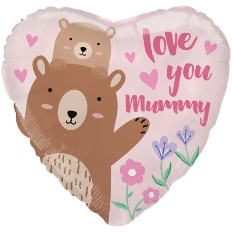 45cm Love You Mummy Bear balloon featuring a charming bear design, ideal for celebrating Mother's Day and special occasions.