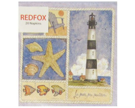 Charming 3-ply Lighthouse Cocktail Napkins, 25 x 25 cm, perfect for parties or everyday use, packed for freshness.