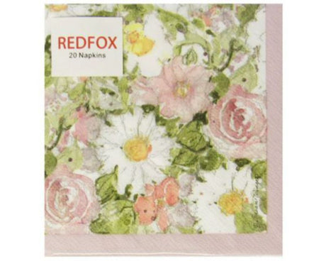 Floral cocktail napkins, 3-ply, 25 x 25 cm, perfect for elegant entertaining and absorbing spills at events. Pack of 20.