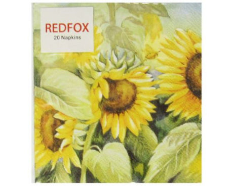 Charming sunflower design cocktail napkin, 3-ply, 25x25 cm, ideal for parties and everyday use, pack of 20.