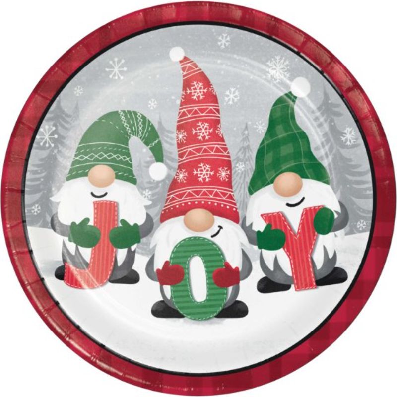 Holiday Gnomes Dinner Plates Paper 22cm - Pack of 8