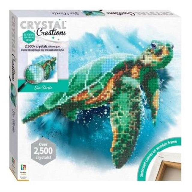 Colorful crafting kit featuring a shimmering sea turtle design with over 2,500 crystals for a therapeutic art experience.