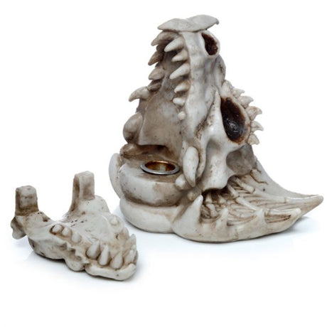 Intricate dragon skull incense cone burners, 14cm tall, set of 2, perfect for creating a mystical ambiance.