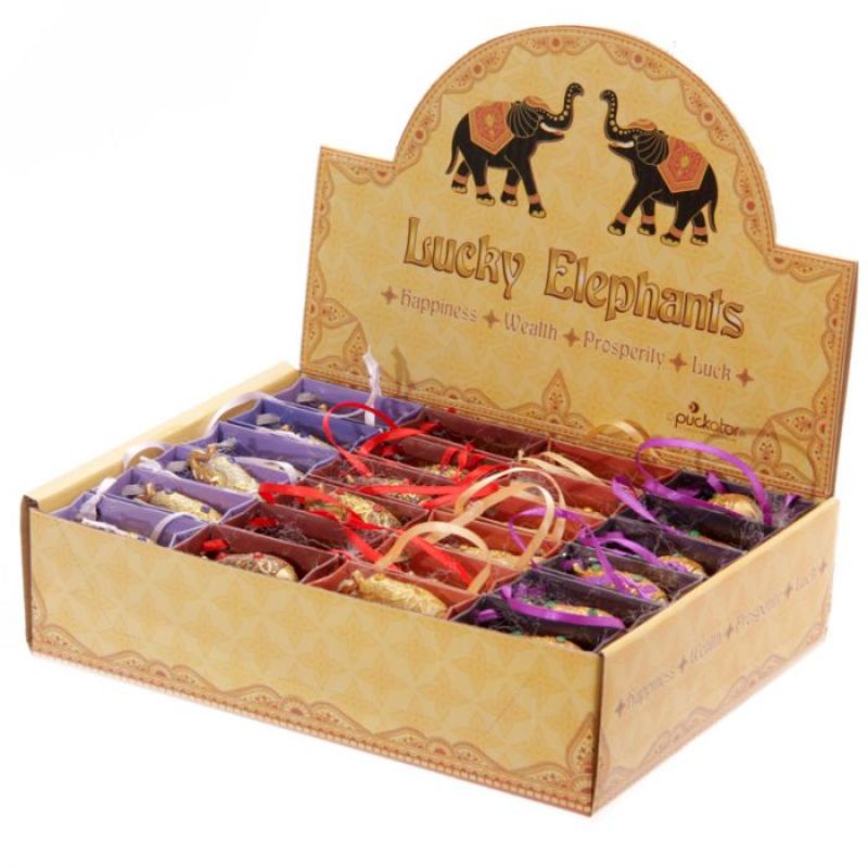 Set of 24 metallic glitter mini gift bags featuring lucky elephants, perfect for party favors and festive occasions.