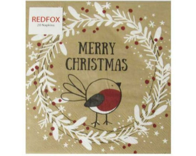 Elegant Robin Wreath Napkin set, 20 high-quality 3-ply eco-friendly napkins perfect for festive dining occasions.