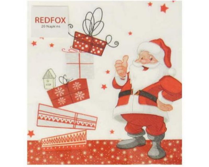 Cheerful Happy Santa napkins, 3-ply, pack of 20, perfect for festive table settings this holiday season.