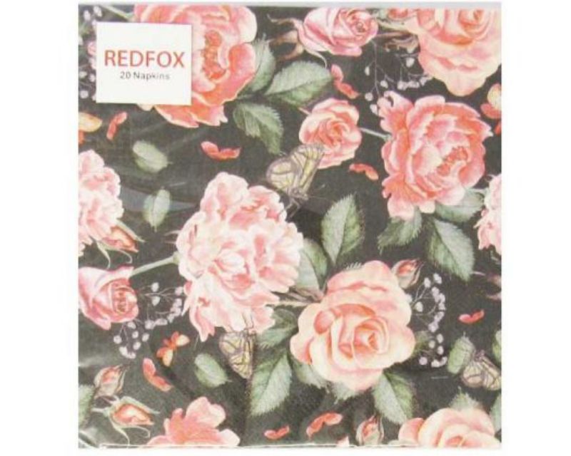 Elegant 3-ply napkins featuring vibrant roses and butterflies, perfect for enhancing any dining occasion.