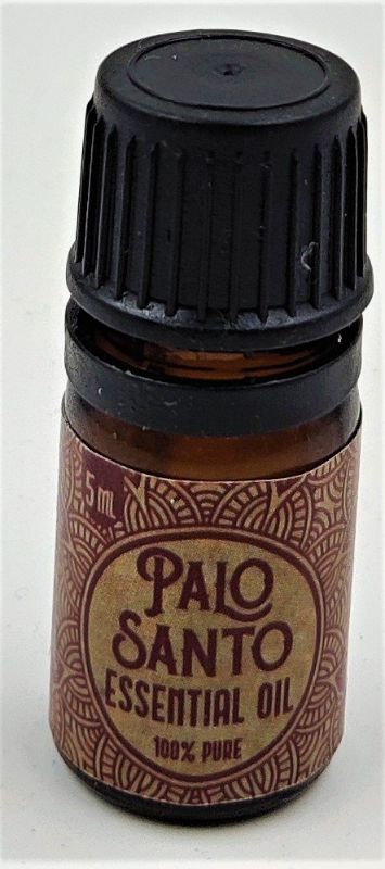 Set of 3 Organic Peruvian Palo Santo Essential Oil bottles, 5ml each, known for soothing aroma and grounding properties.