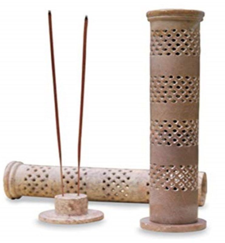 Elegant 27cm soapstone incense tower, perfect for meditation and home decor, featuring intricate designs for a serene ambiance.