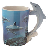 Ceramic handle mug with vibrant dolphin underwater decal, perfect for coffee lovers and marine enthusiasts.