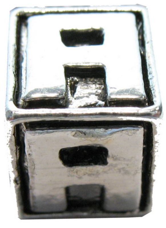 Square metal letter A beads in shiny finish, perfect for DIY crafts, jewelry, and personalized projects. Pack of 4.