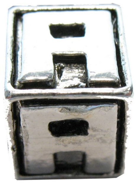 Square metal letter A beads in shiny finish, perfect for DIY crafts, jewelry, and personalized projects. Pack of 4.