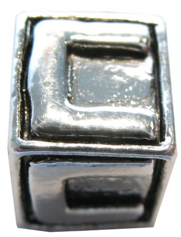 Four square metal letter 'C' beads for personalized jewelry and DIY crafting projects, combining style and durability.