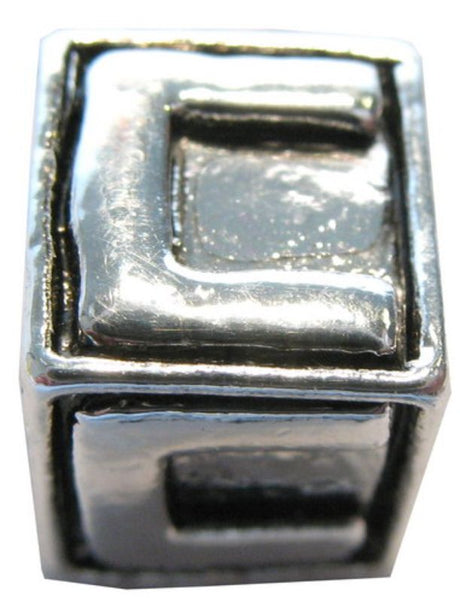 Four square metal letter 'C' beads for personalized jewelry and DIY crafting projects, combining style and durability.