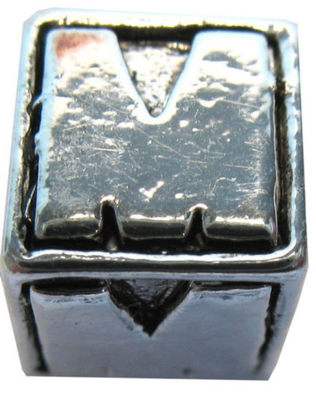 Square metal letter beads 'M' in a pack of 4, perfect for personalizing jewelry and crafts with a chic design.