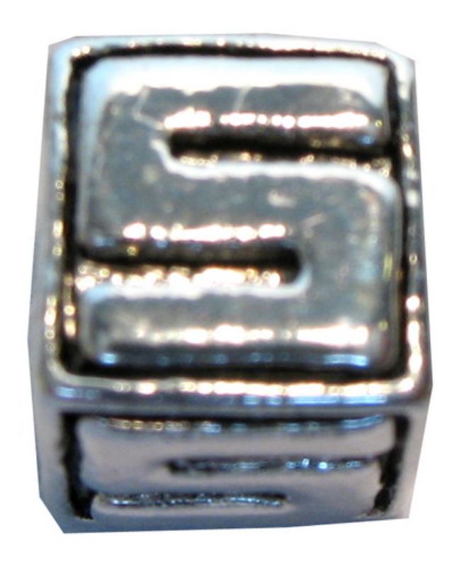 Four square metal letter beads labeled 'S' for personalized jewelry and craft projects, enhancing creativity and style.