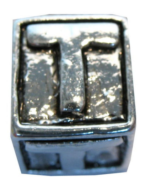 Four square metal 'T' letter beads for personalized jewelry and crafts, durable and perfect for creative projects.