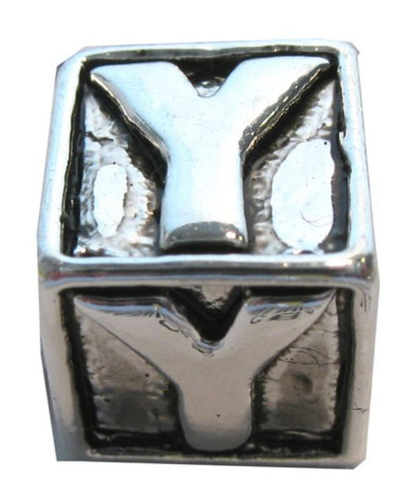 Square metal letter beads in 'Y' shape, perfect for personalized jewelry and crafting projects. Pack of 4.