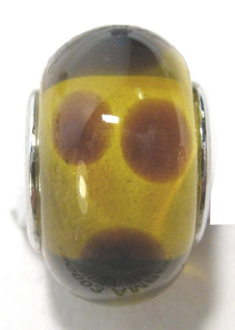 Handcrafted amber glass beads with brown dots, perfect for elegant jewelry making; set of 4 versatile pieces.