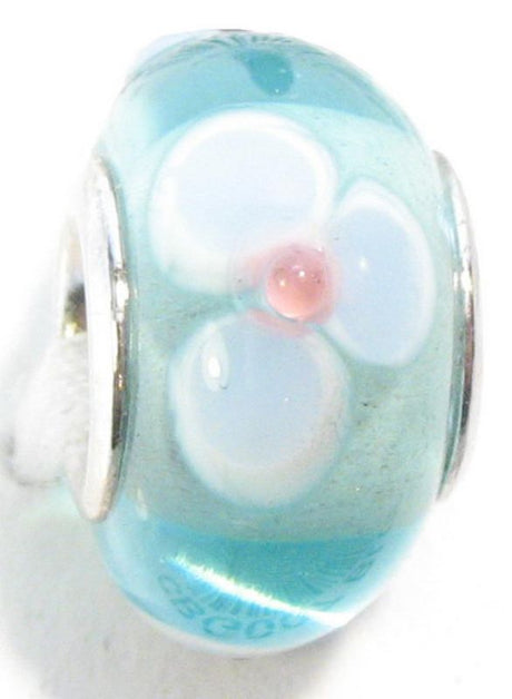 Handcrafted blue floral glass beads, rhodium plated inside, perfect for jewelry making and DIY crafts, 4pcs per bag.
