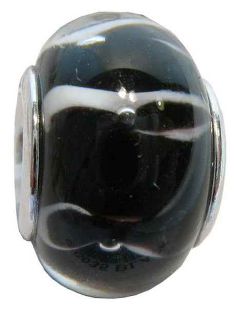 Black and white zebra print glass beads in a pack of 4, perfect for unique jewelry designs and crafts.