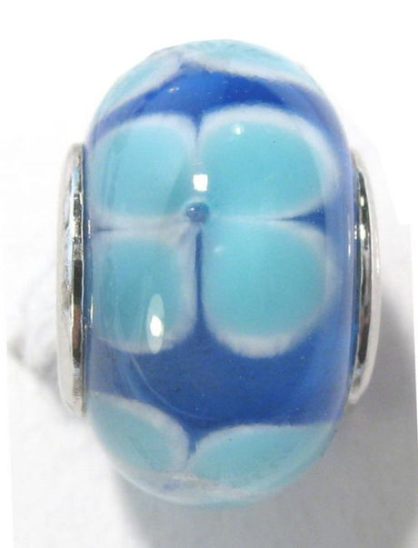 Handmade blue glass beads with rhodium-plated inner, packaged in a set of 4 for jewelry-making projects.