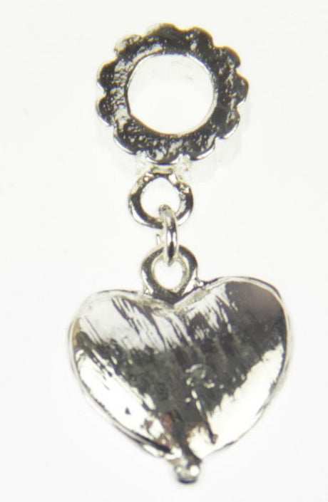 Five shiny metal heart charms for DIY jewelry, perfect for adding love to bracelets, necklaces, and scrapbooking.