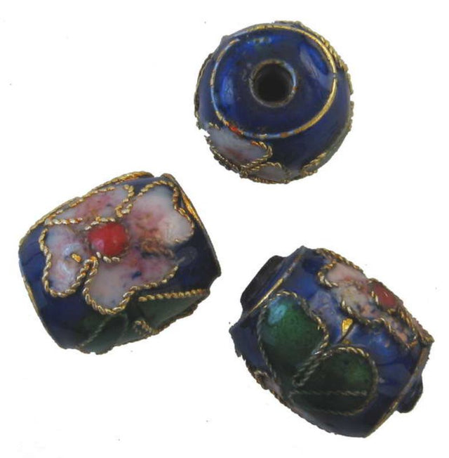 Cloisonne beads set of 6, 9.5x11mm, featuring vibrant colors and intricate designs for elegant jewelry making.