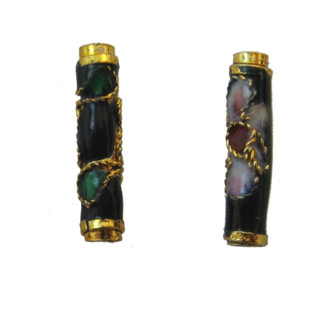 Vibrant cloisonne beads, 16x3.5mm, in a set of 2 with 12 intricate designs for elegant jewelry making and crafts.