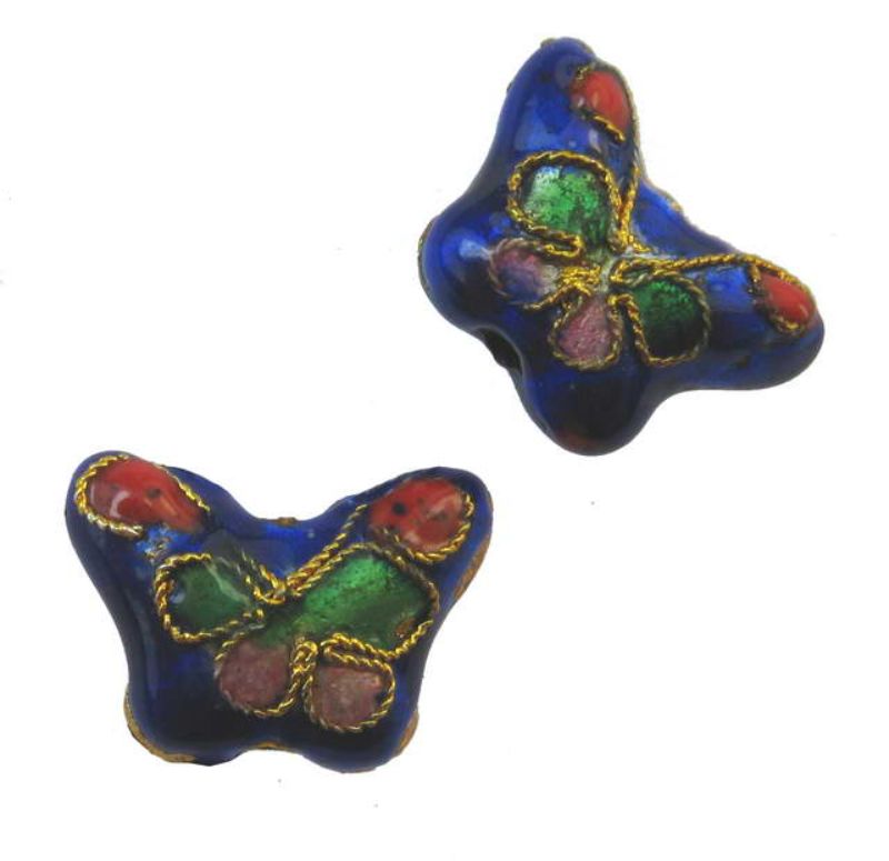 Colorful cloisonné butterfly beads, 11x15mm, set of 6, perfect for unique jewelry and craft projects.
