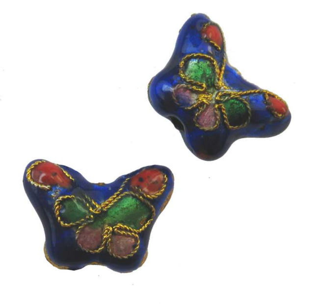 Colorful cloisonné butterfly beads, 11x15mm, set of 6, perfect for unique jewelry and craft projects.