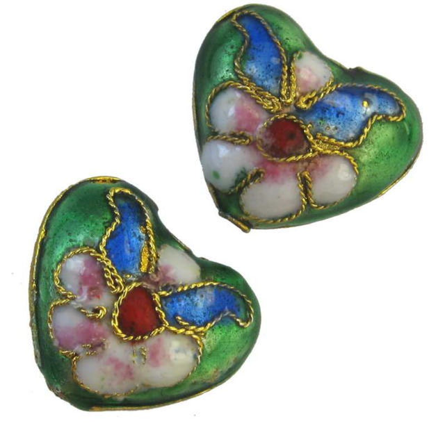 Vibrant cloisone heart-shaped beads (14x16mm) in a set of 12, perfect for jewelry making and crafting projects.