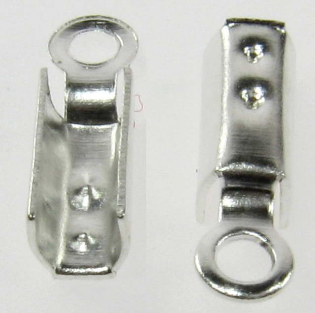 Set of 2 silver leather crimps, 7x3mm, 120 pieces total, perfect for securing and finishing leather crafting projects.