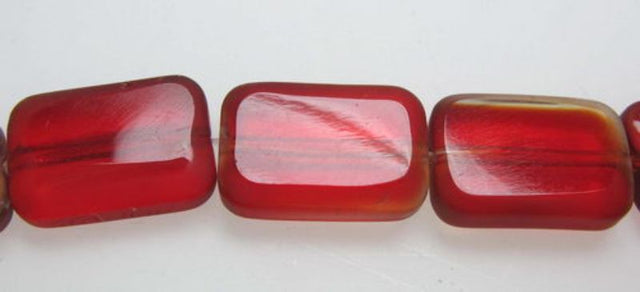 Frosted edge 12x9mm glass flat rectangular beads, set of 3, perfect for jewelry making and crafting projects.
