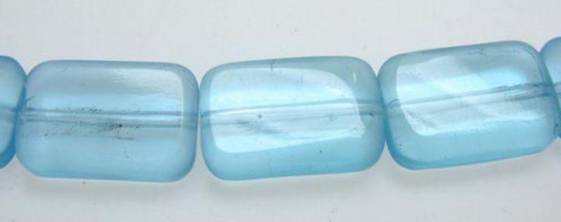 Set of 2 blue glass beads, 12x9mm, flat rectangular with frosted edges, ideal for jewelry and crafts. 28 pieces total.