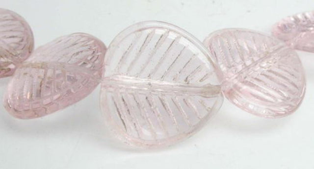 Clear leaf pink glass beads, 16x16mm, set of 22, perfect for elegant DIY jewelry and craft projects.