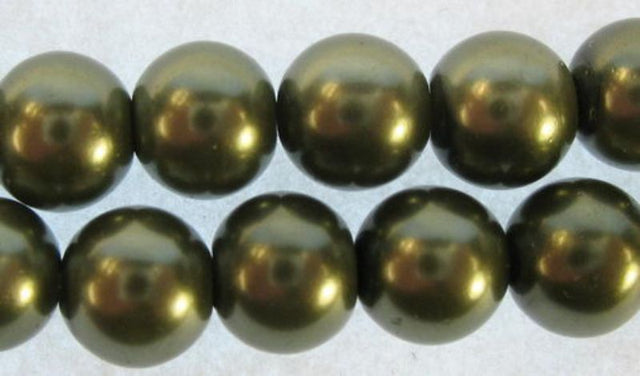 Olive 6mm glass pearl beads - set of 142, perfect for jewelry making and crafting with a lustrous finish.