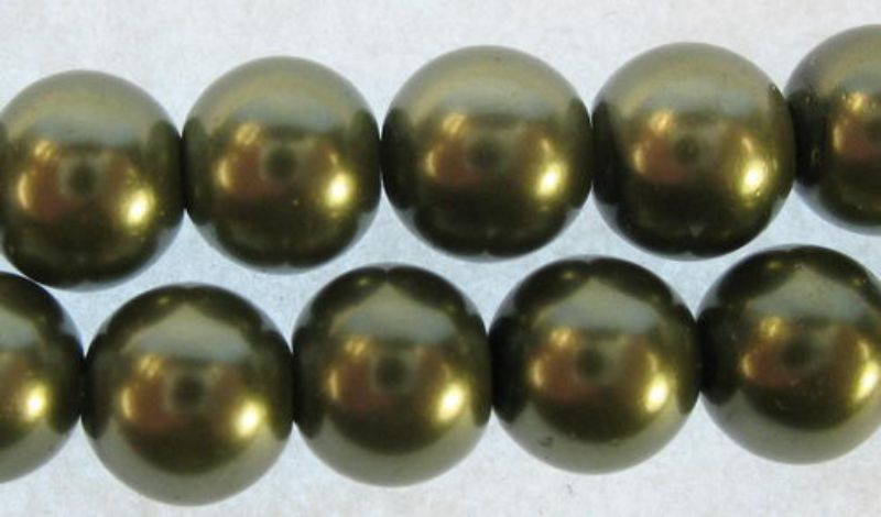 Set of 3 OLIVE 8mm glass pearl beads, 110 pieces, perfect for jewelry making and DIY crafts.