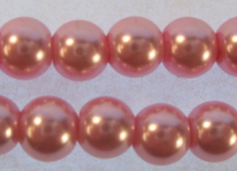 Set of 2 glossy 10mm copper glass pearls, ideal for jewelry making and DIY projects, resembling genuine pearls.