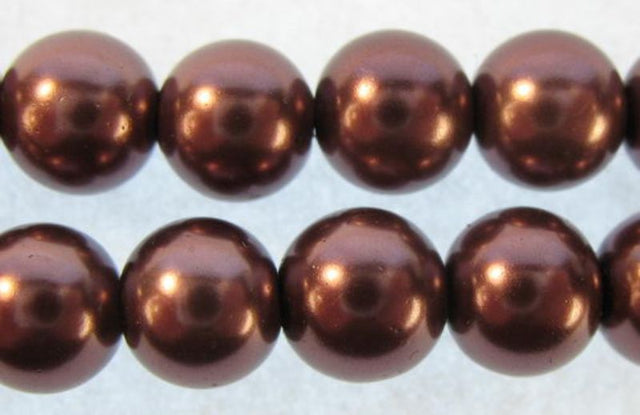 Bronze 12mm glass pearl beads set of 2, 64pcs for elegant jewelry-making and crafting projects.